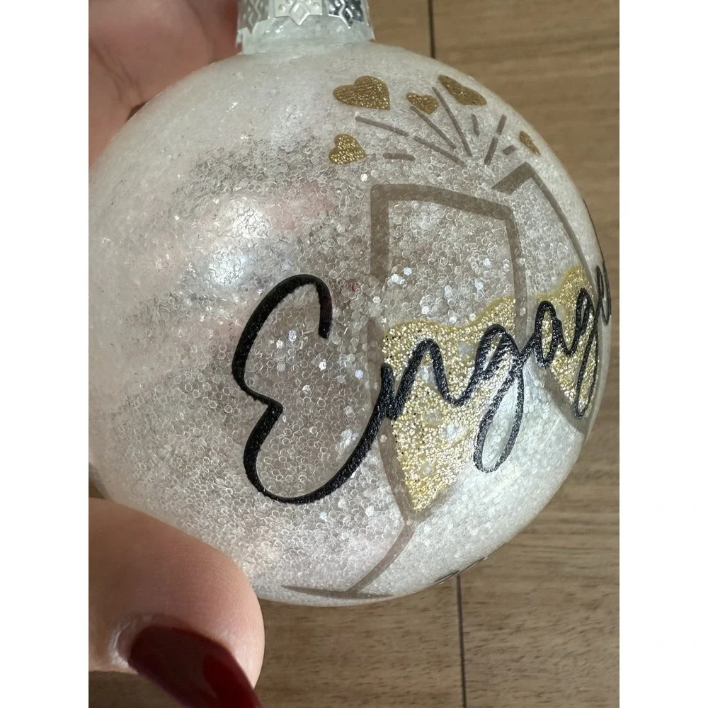 Engaged 2022 Christmas Ornament – Glitter Glass Ball with Champagne Toast Design